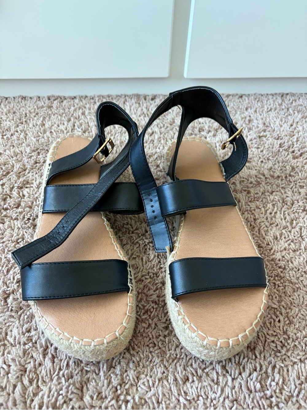 Black Strappy Espadrille Platform Sandals